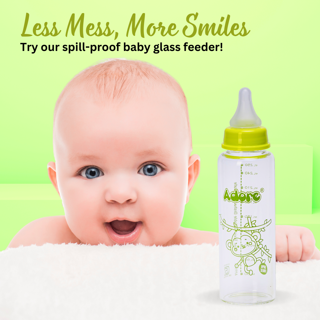 Adore Glaze Senior 2 Stage Glass Feeding Bottle with Anti- Colic Teat -250ml- Green