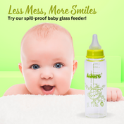 Adore Glaze Senior 2 Stage Glass Feeding Bottle with Anti- Colic Teat -250ml- Green