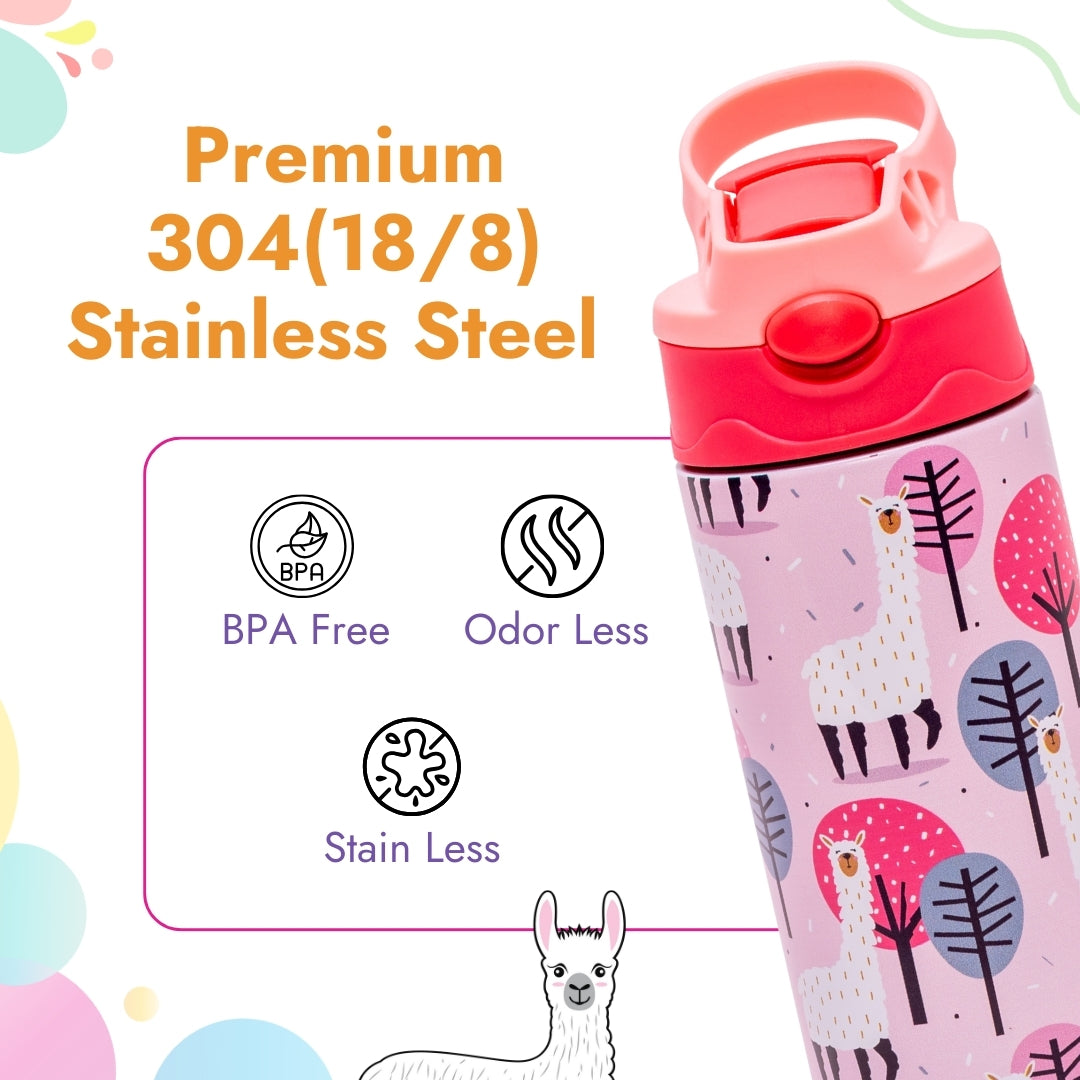 Adore Helios! Double Wall Insulated Stainless Steel Sipper 350ml- Pink Animal