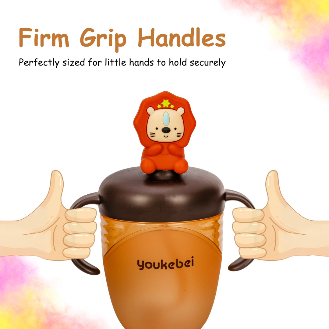 Adore Simbha- The Silicon Straw Sipper with Gravity Ball & Twin Handle 210ml Brown