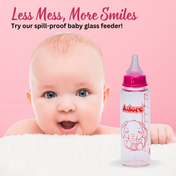 Adore Glaze Senior 2 Stage Glass Feeding Bottle with Anti- Colic Teat -250ml- Pink