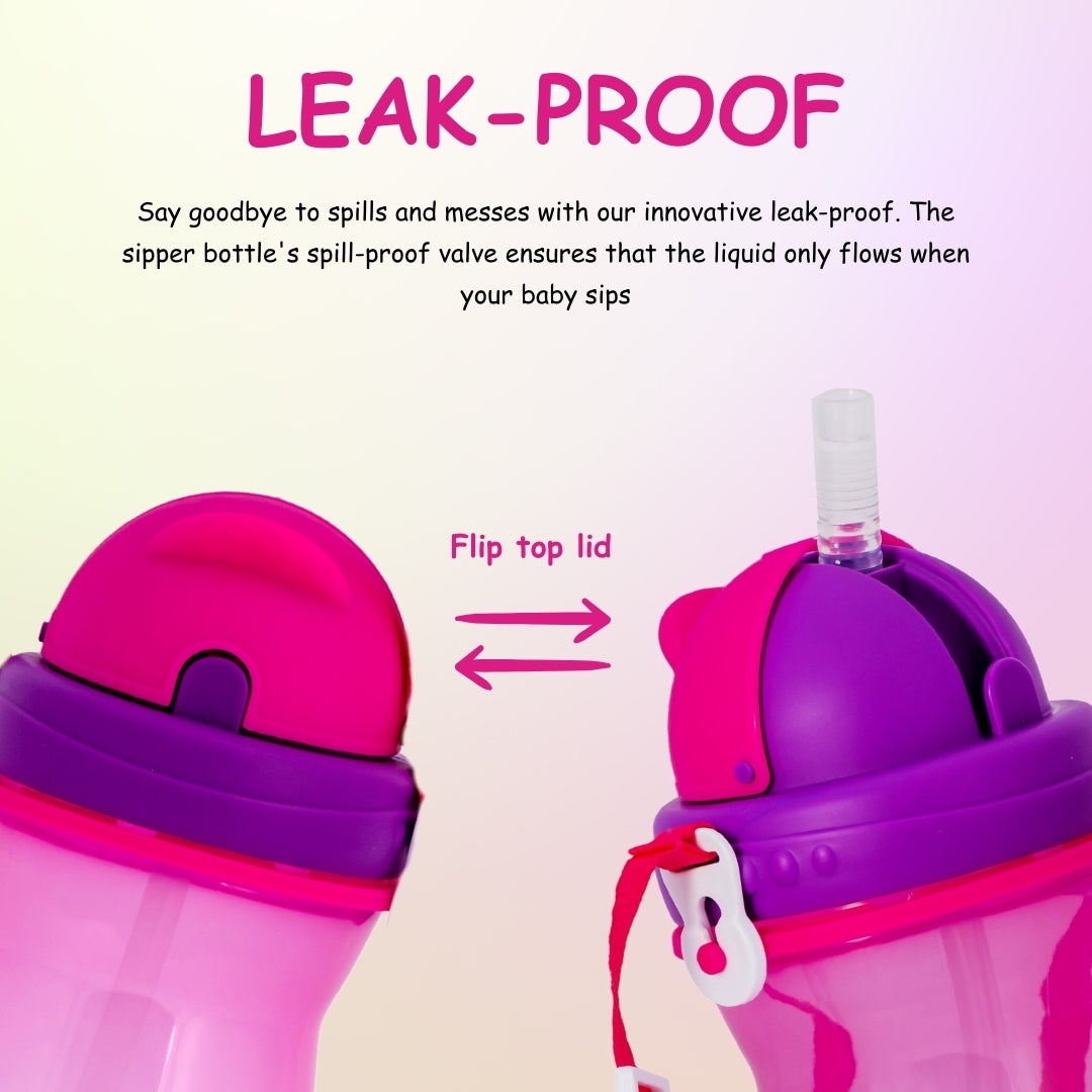 Adore Idaho Straw Sipper with Retractable Hood & Adjustable Shoulder Strap 300 ml - Pink