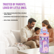 Adore Helios! Double Wall Insulated Stainless Steel Sipper 350ml- Purple Dino