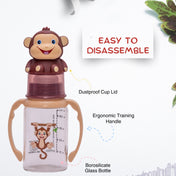 Adore BUNK! Character Hood Glass Spout Sipper with Twin Handle- 125ml- Monkey