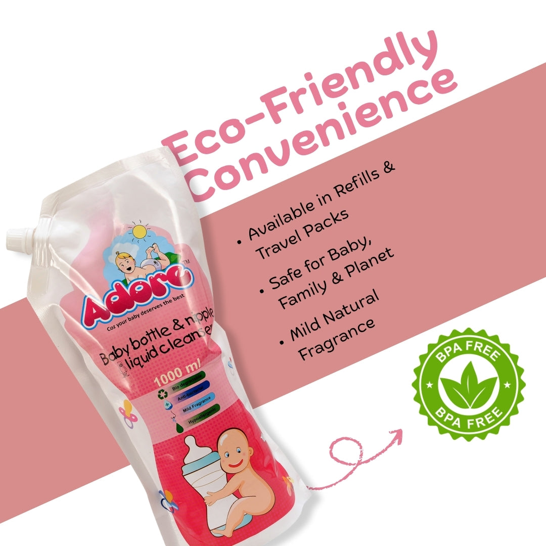 Adore Baby Bottle, Nipple & Vegetable Liquid Cleanser 1000ml- Refill Pack