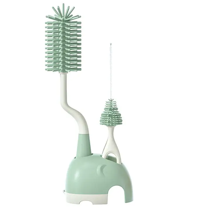 Adore Li'l Tusker 3 in 1 Bottle Cleaning Brush kit with Drying Stand - Green