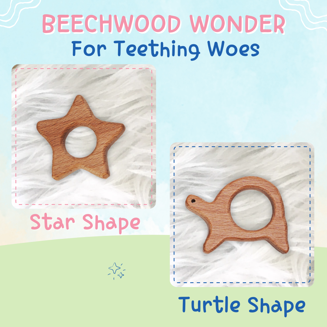 Adore Wohoo! Wooden Teethers- Pack of 2- STAR+TURTLE