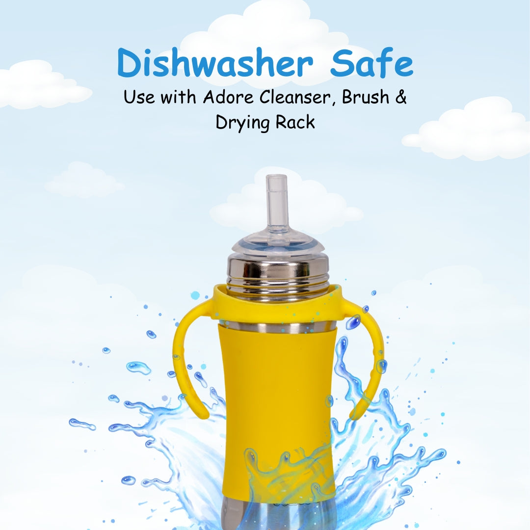 Adore Soi! The Wideneck Silicon Straw with Gravity Ball stainless steel sipper with Sleeve- 250ml Yellow