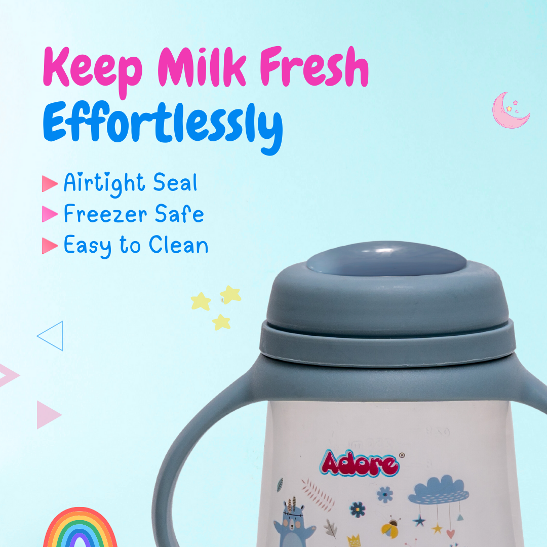 Adore Magnum Opus 4 Stage Wide Neck Feeding Bottle with Twin Handle- Blue