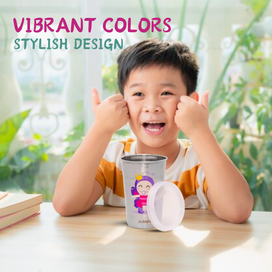 Adore Uno Printed Stainless Steel Tumbler with Spill Proof Lid 300 ml - White and Purple