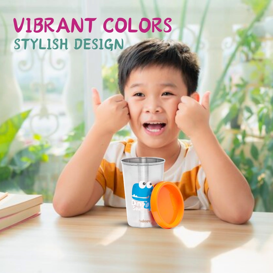 Adore Uno Printed Stainless Steel Tumbler with Spill Proof Lid 300 ml - Orange