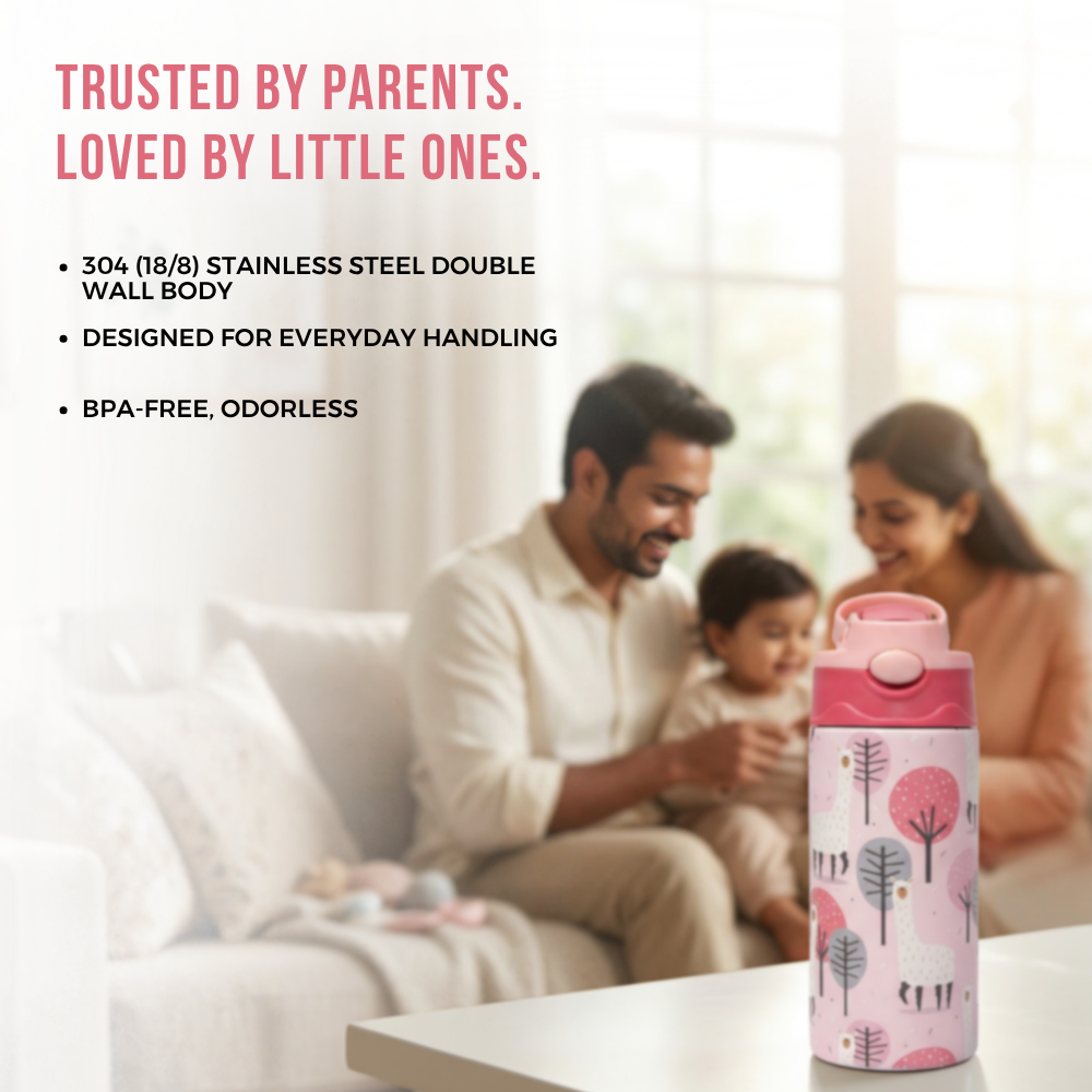 Adore Helios! Double Wall Insulated Stainless Steel Sipper 350ml- Pink Animal