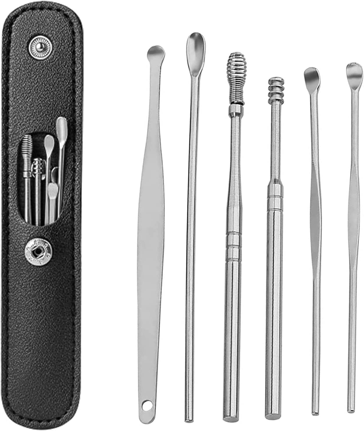 Adore Stainless Steel Ear Wax Remover With Leather Storage Case - Pack of 6 -Pink