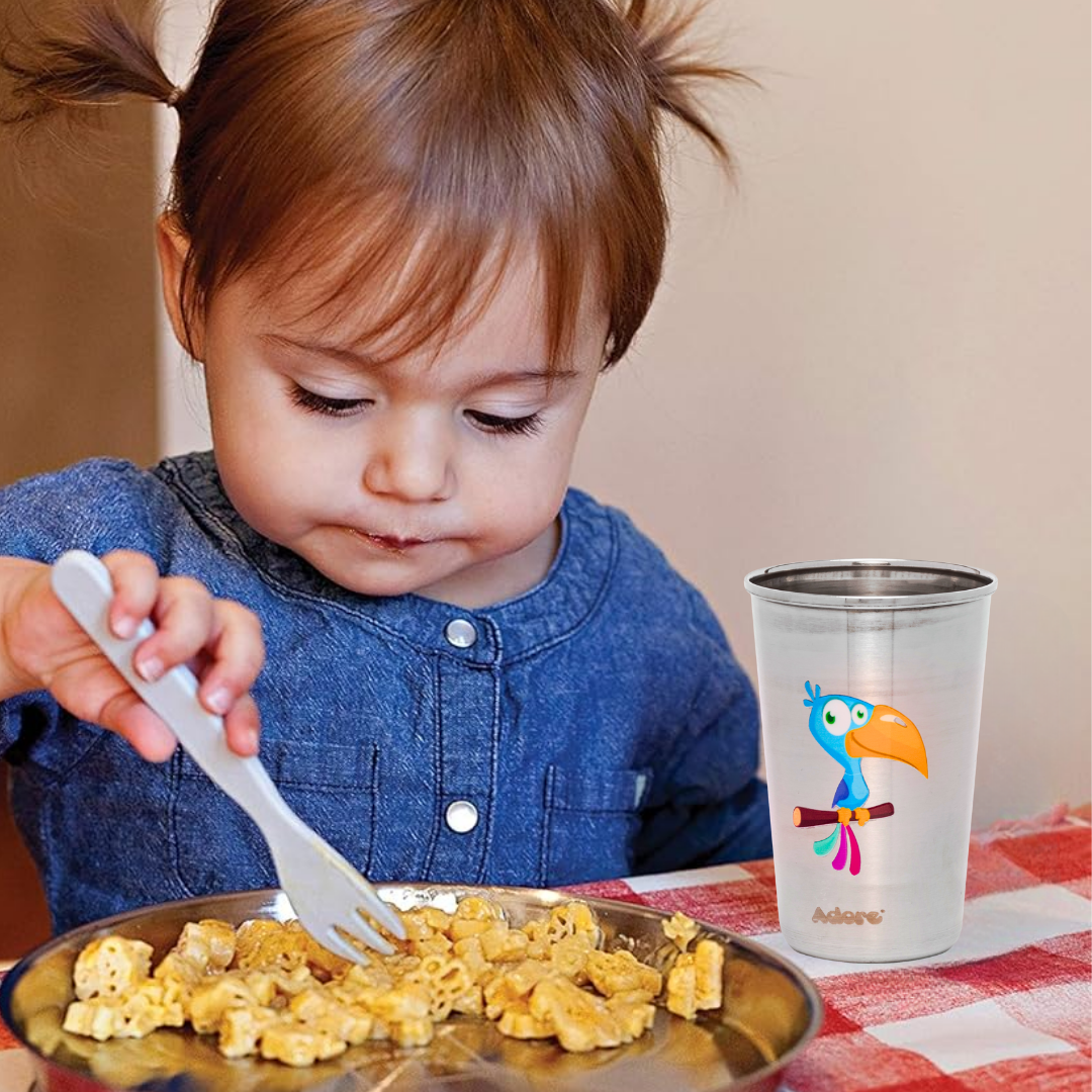 Adore Uno Printed Stainless Steel Tumbler with Spill Proof Lid 300 ml - Blue