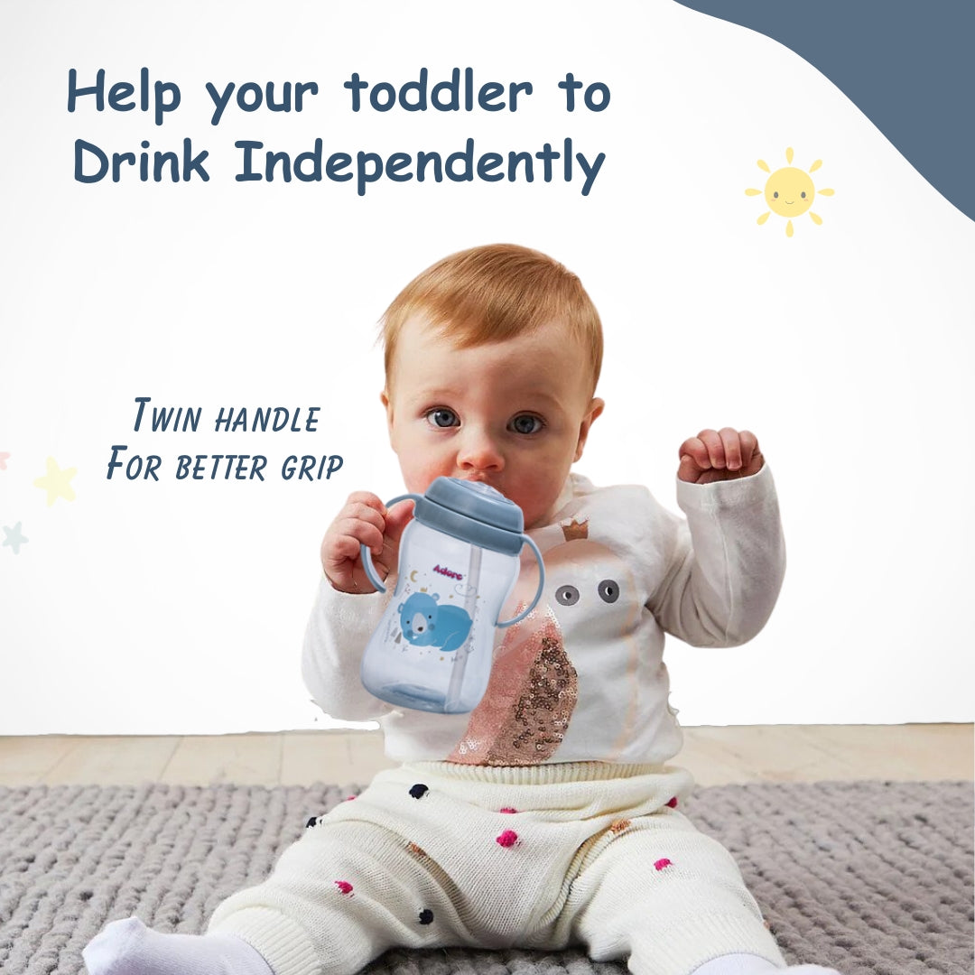 Adore SPARRO Soft Straw Sipper with Dust Free Cap and Twin Handle 270ml - Blue