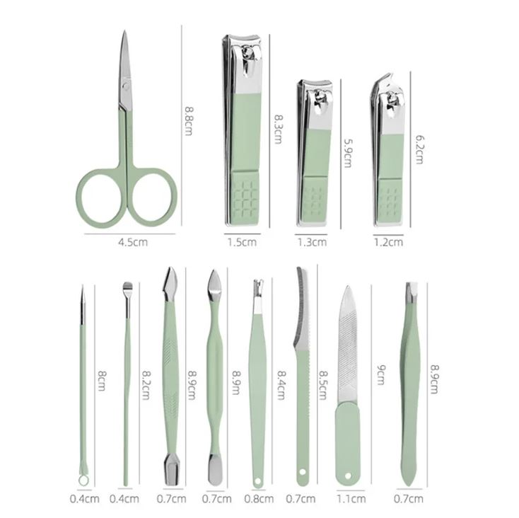 Adore KAMIKAZE! 12 pc Pedicure ,Manicure & Ear Cleaning set with case - Green