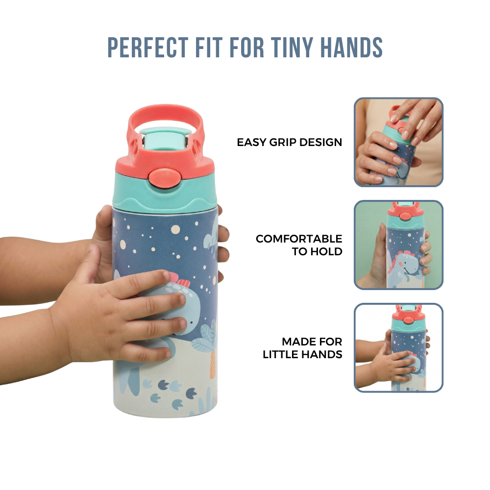Adore Helios! Double Wall Insulated Stainless Steel Sipper 350ml- Blue Sky Dino