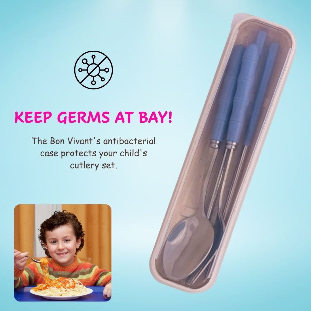 Adore Bon Vivant Portable Cutlery Set with Anti Bacterial Storage Case Sky Blue