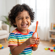 Adore Kids Pop Up Toothbrush with Safety Head Attractive Character - Orange Tiger