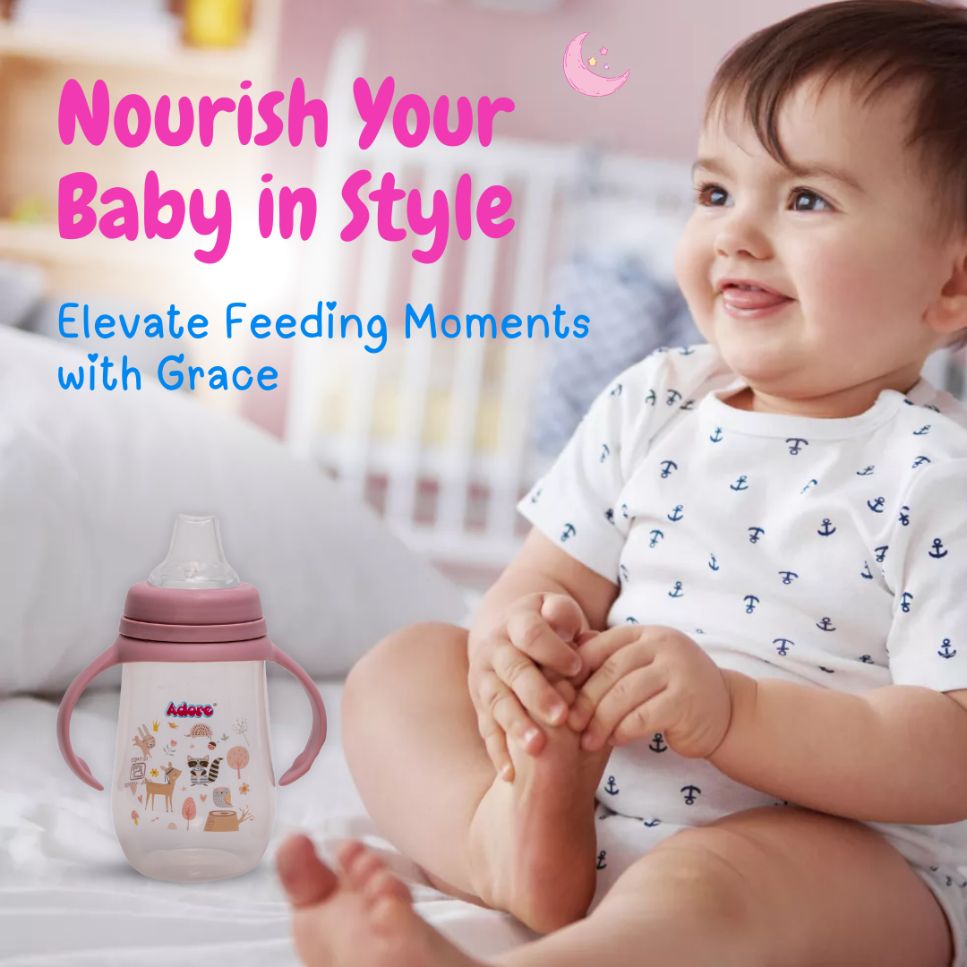 Adore Magnum Opus 4 Stage Wide Neck Feeding Bottle with Twin Handle- Pink