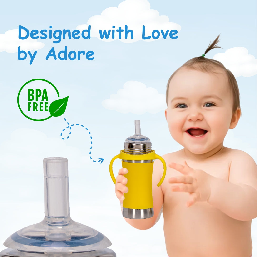 Adore Soi! The Wideneck Silicon Straw with Gravity Ball stainless steel sipper with Sleeve- 250ml Yellow