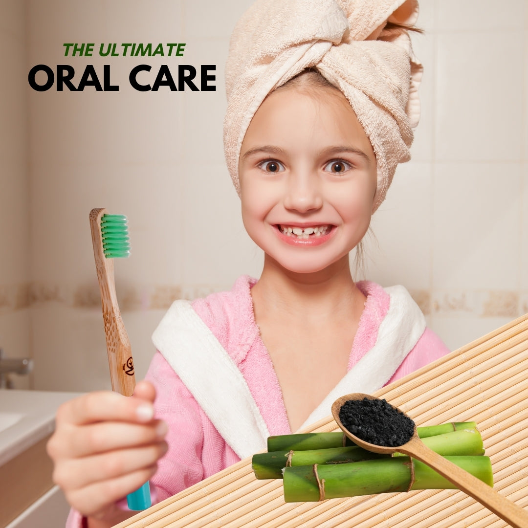 Adore Tridosa Kids Bamboo Wooden Toothbrush with Super Soft Bristles- Kapha(Green)- Pack of 1