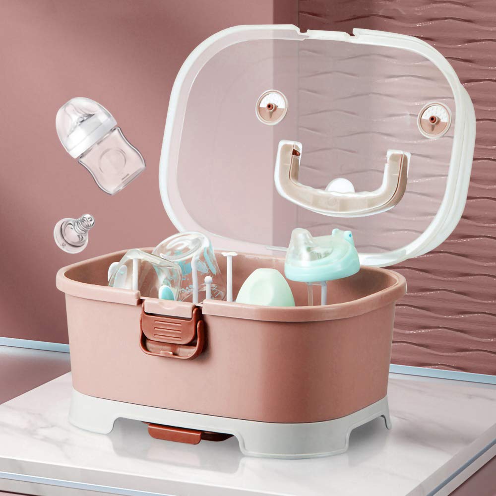 Adore Avalanche 2 in 1 Baby Bottle Drying Rack & Storage Box with Lid & Handle Portable - Pink