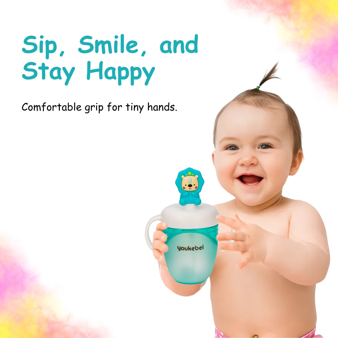 Adore Simbha- The Silicon Straw Sipper with Gravity Ball & Twin Handle 210ml Blue