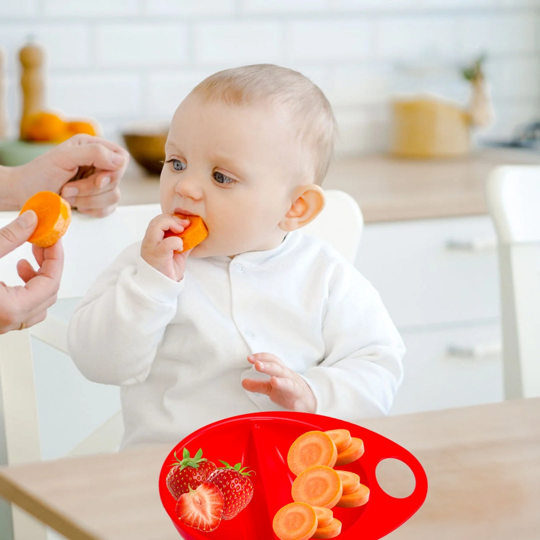 Adore Supper Hero Feeding Bowl with Spoon, Fork & Wooden Masher- Red