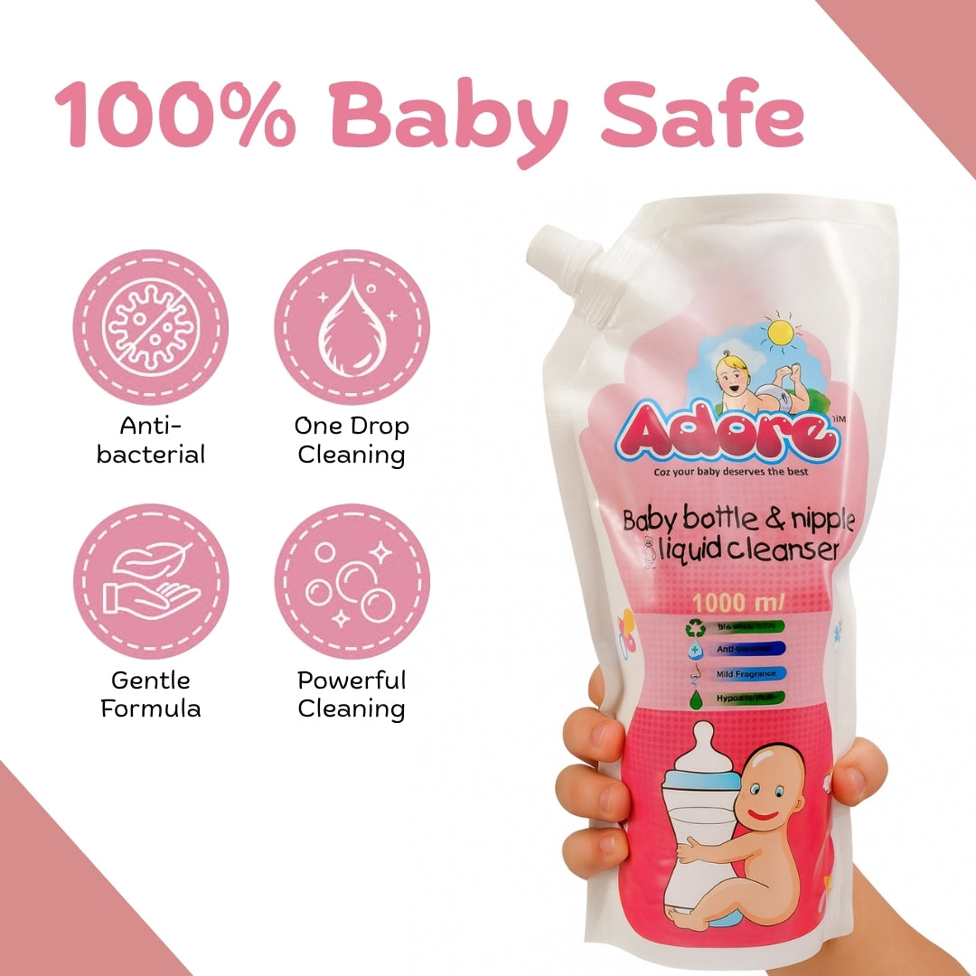 Adore Baby Bottle, Nipple & Vegetable Liquid Cleanser 1000ml- Refill Pack