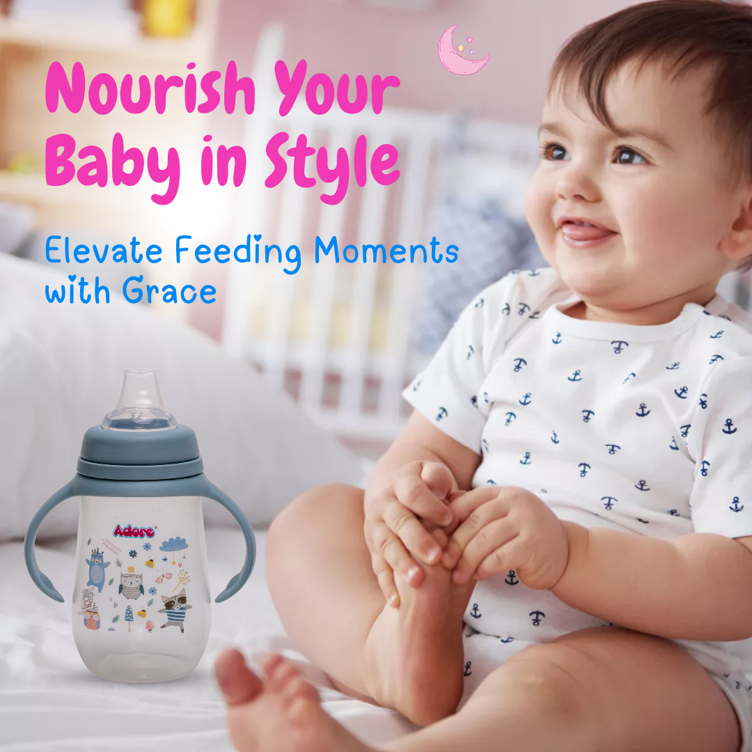 Adore Magnum Opus 4 Stage Wide Neck Feeding Bottle with Twin Handle- Blue