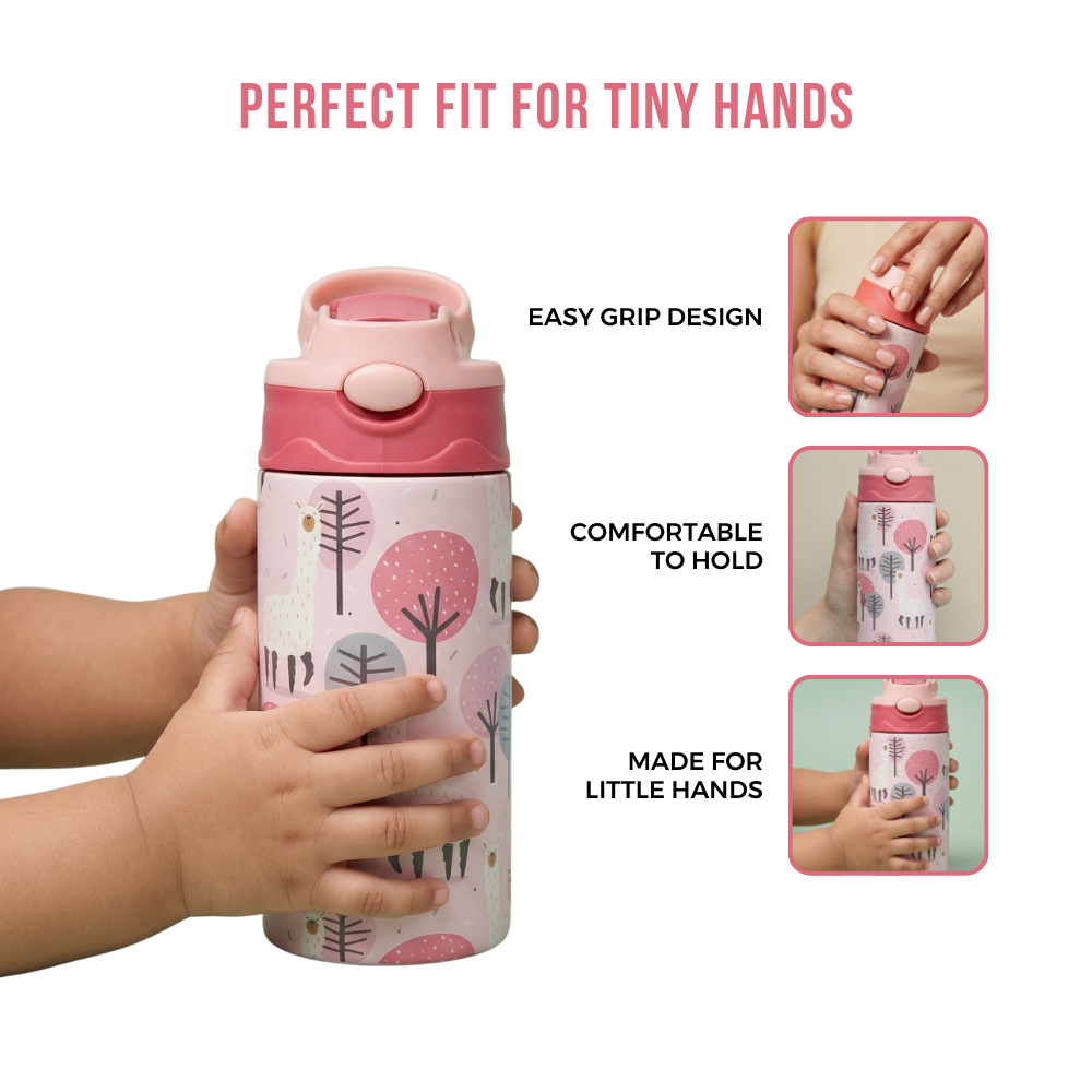 Adore Helios! Double Wall Insulated Stainless Steel Sipper 350ml- Pink Animal
