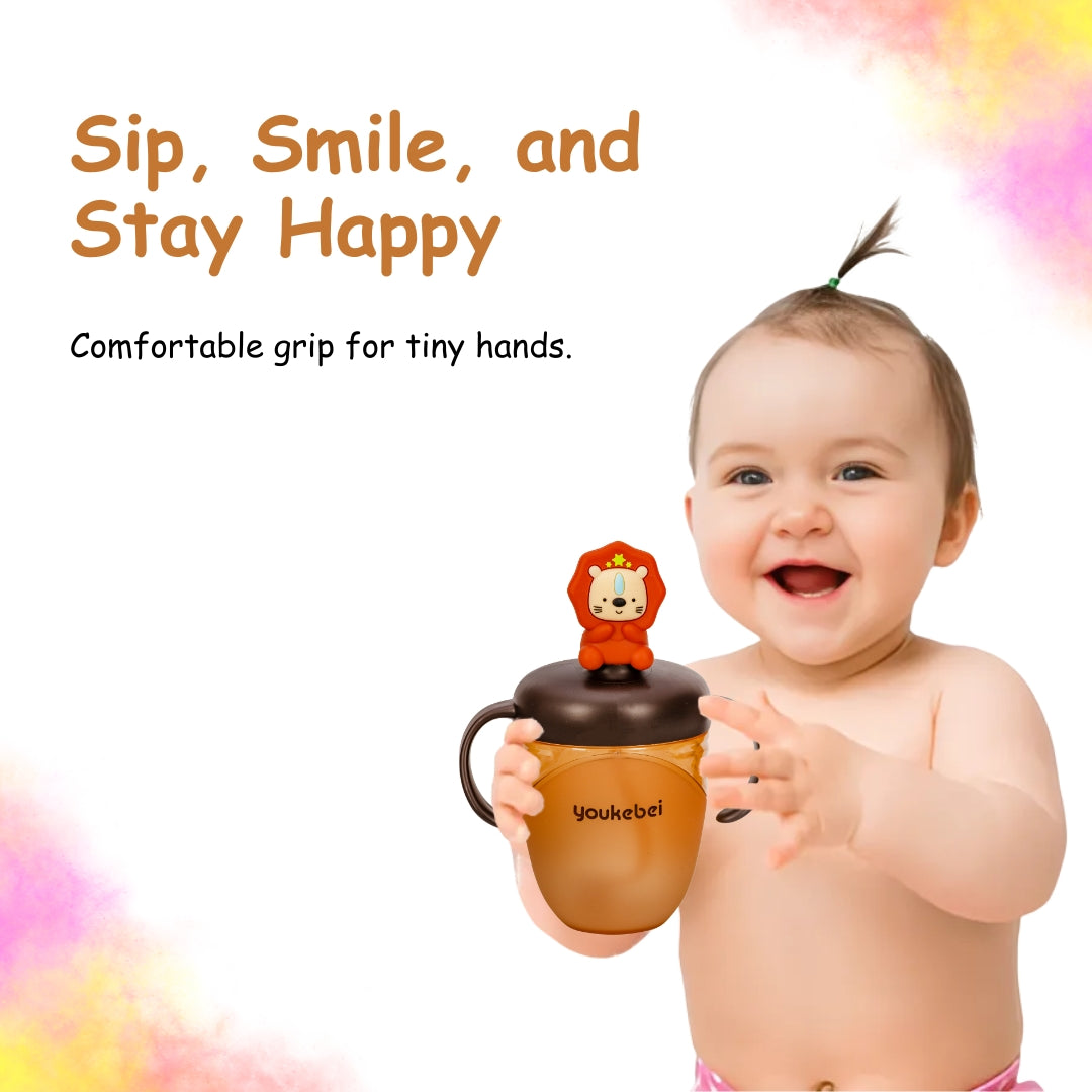 Adore Simbha- The Silicon Straw Sipper with Gravity Ball & Twin Handle 210ml Brown