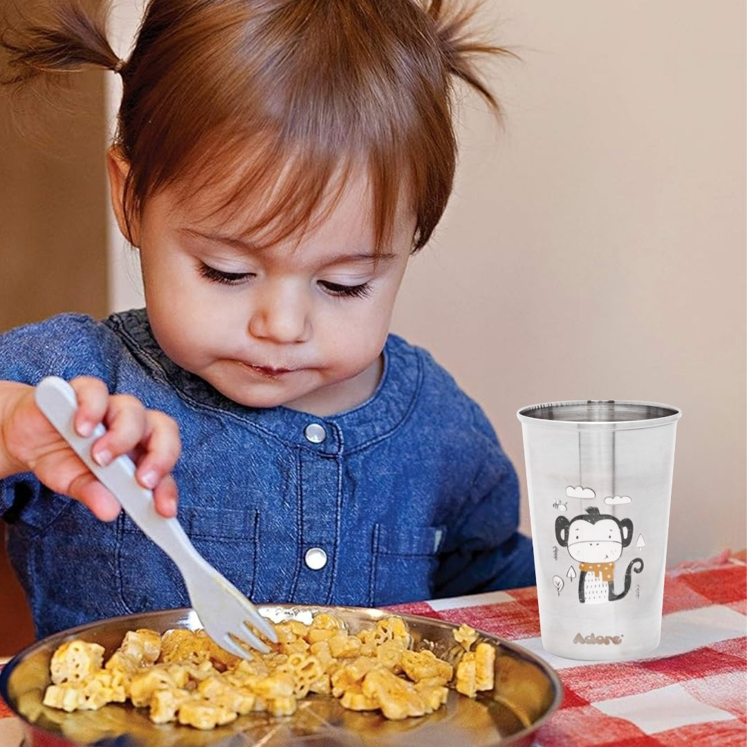 Adore Uno Printed Stainless Steel Tumbler with Spill Proof Lid 300 ml - Brown