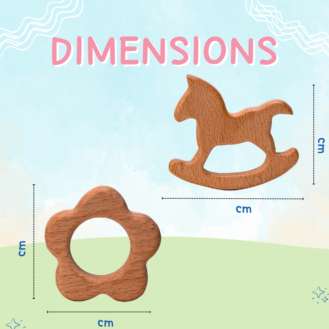 Adore Wohoo! Wooden Teethers- Pack of 2- HORSE+FLOWER