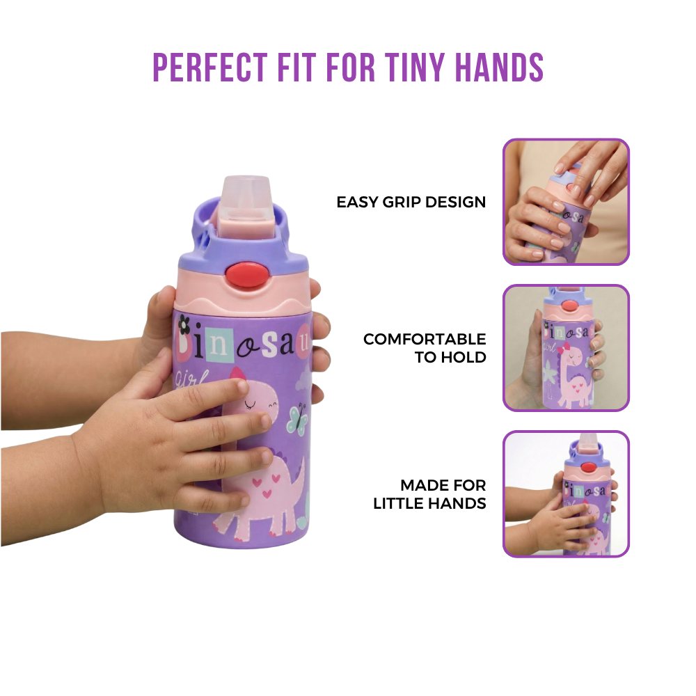 Adore Helios! Double Wall Insulated Stainless Steel Sipper 350ml- Purple Dino