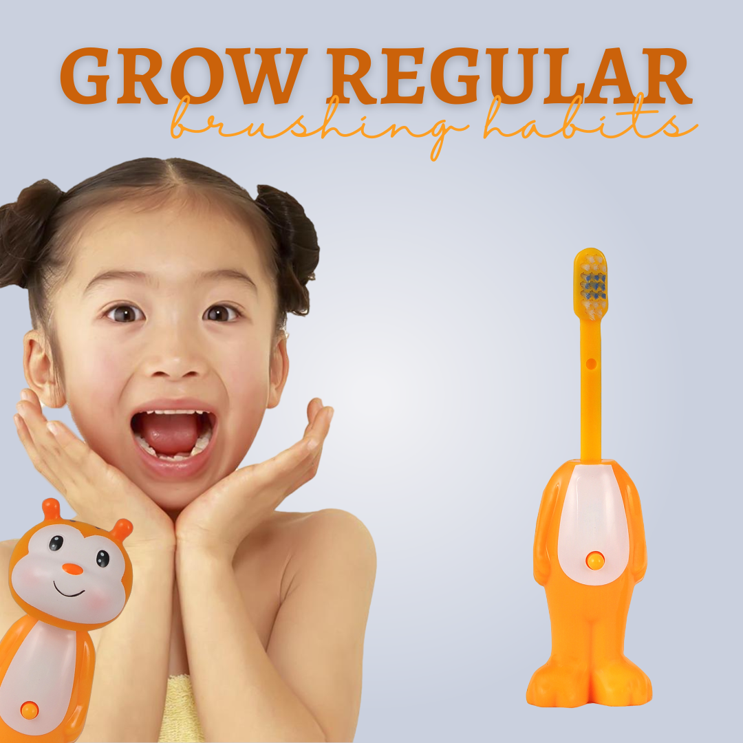 Adore Kids Pop Up Toothbrush with Safety Head Attractive Character - Orange Bee