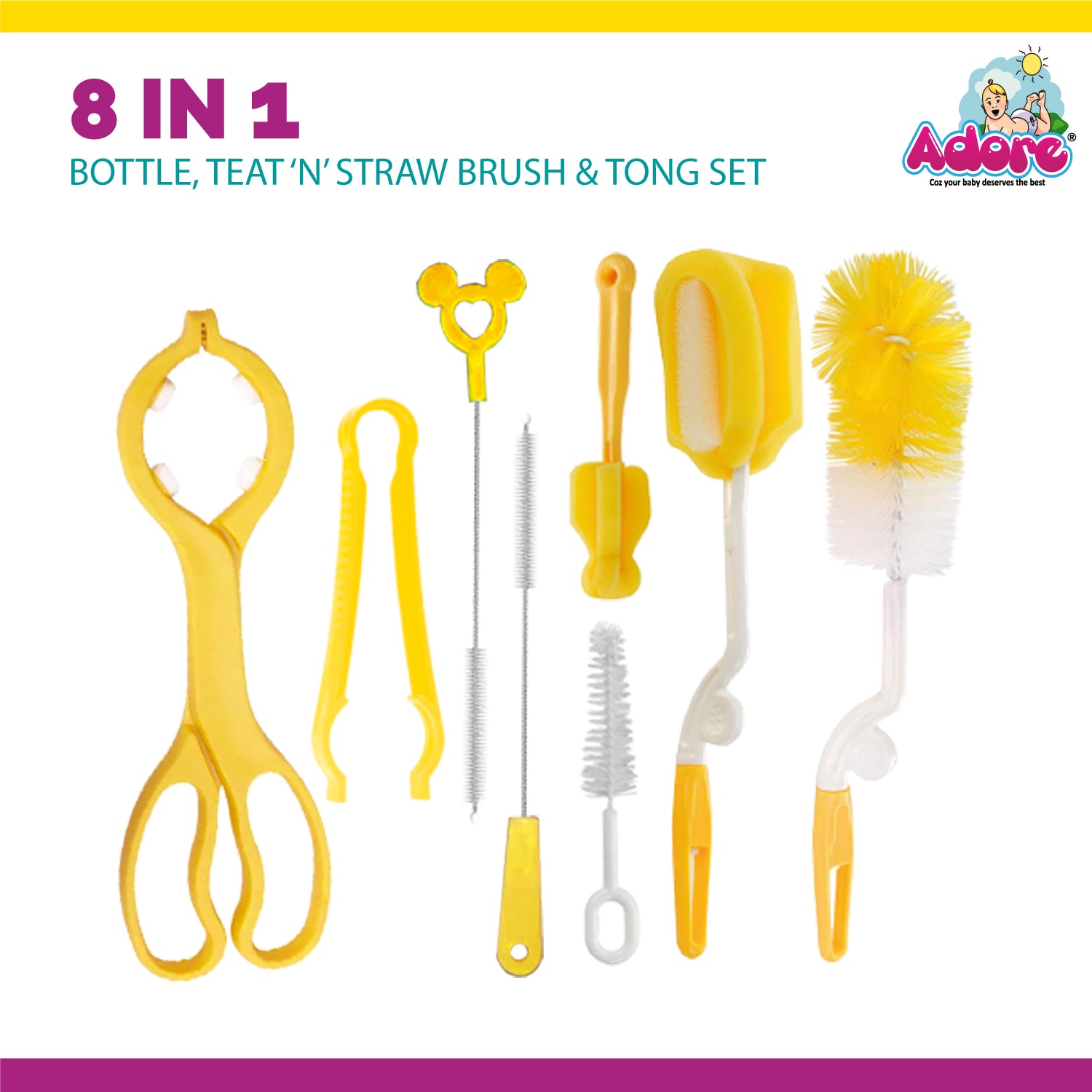 Adore Baby Bottle Cleaning Brush Kit Pack of 8