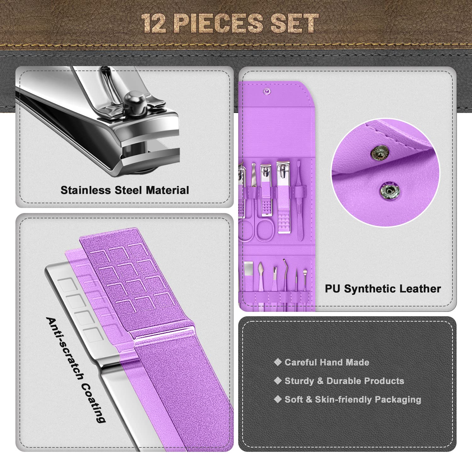Adore KAMIKAZE! 12 pc Pedicure ,Manicure & Ear Cleaning set with case - Purple