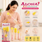 Adore Aloha 6 in 1 Bottle Cleaning Brush Kit - (Colour May Vary)