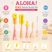 Adore Aloha 6 in 1 Bottle Cleaning Brush Kit - (Colour May Vary)