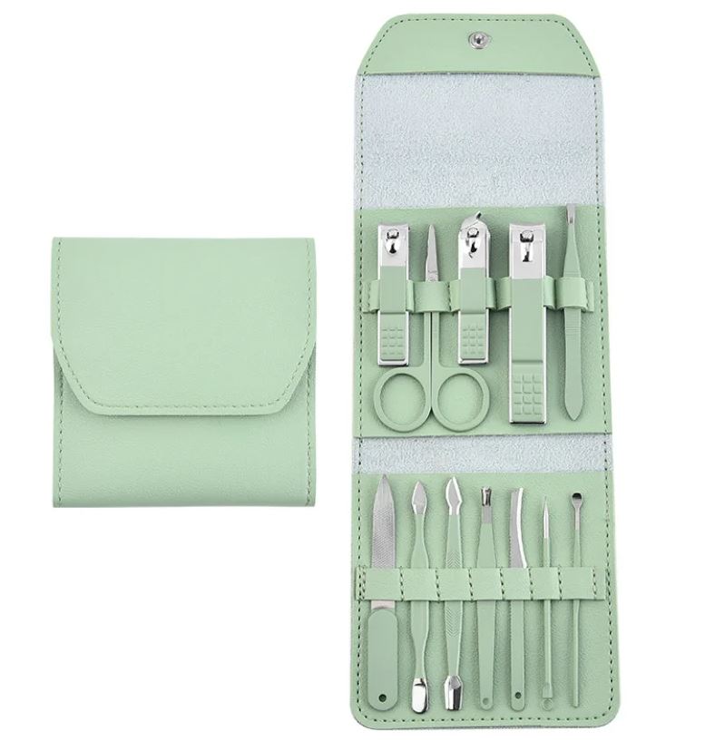 Adore KAMIKAZE! 12 pc Pedicure ,Manicure & Ear Cleaning set with case - Green