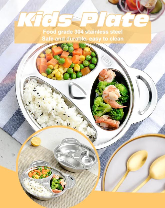 Adore Eatza - The Stainless Steel Feeding Plate with 4 Compartments- Bear