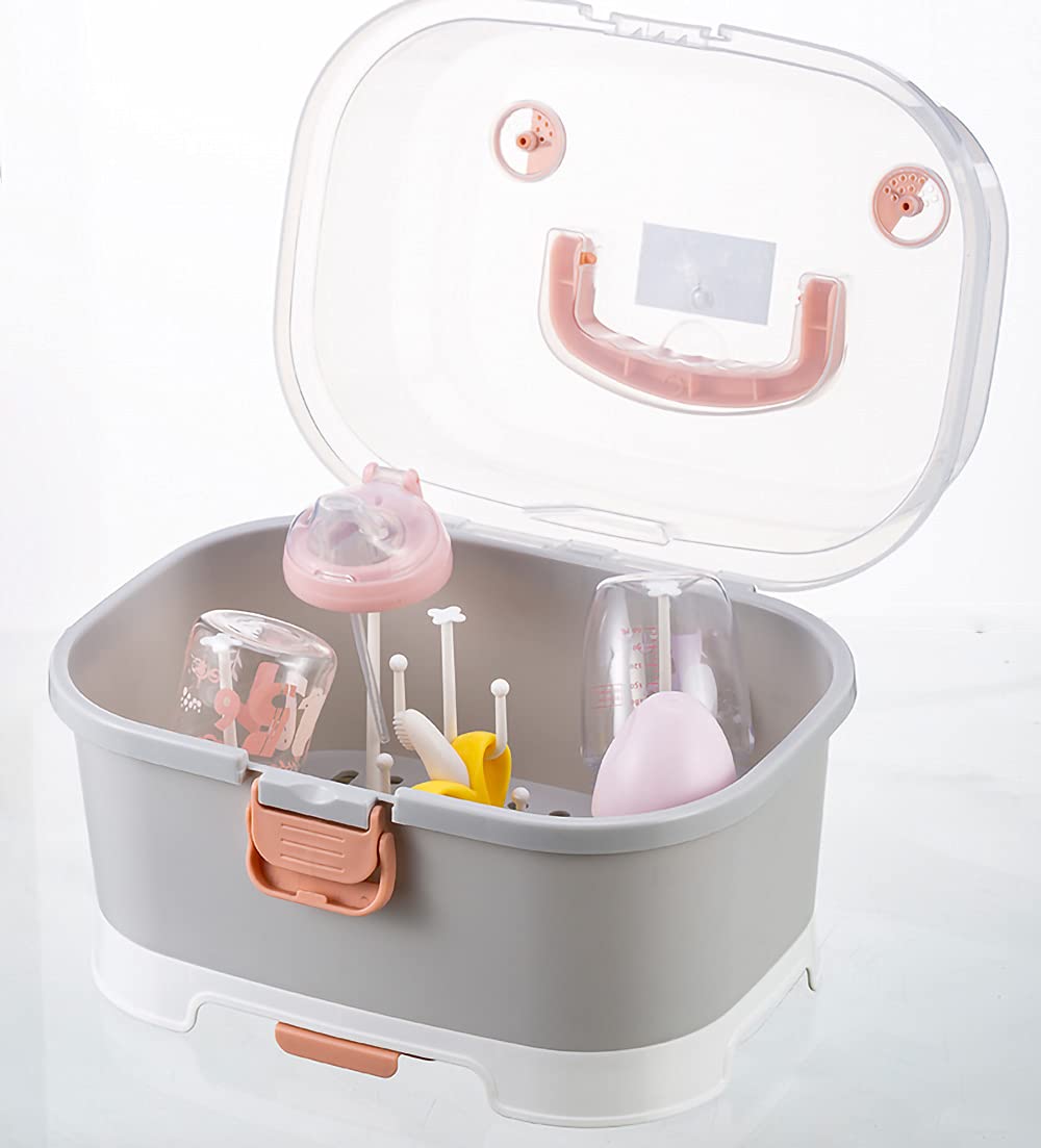 Adore Avalanche 2 in 1 Baby Bottle Drying Rack & Storage Box with Lid & Handle Portable - Grey