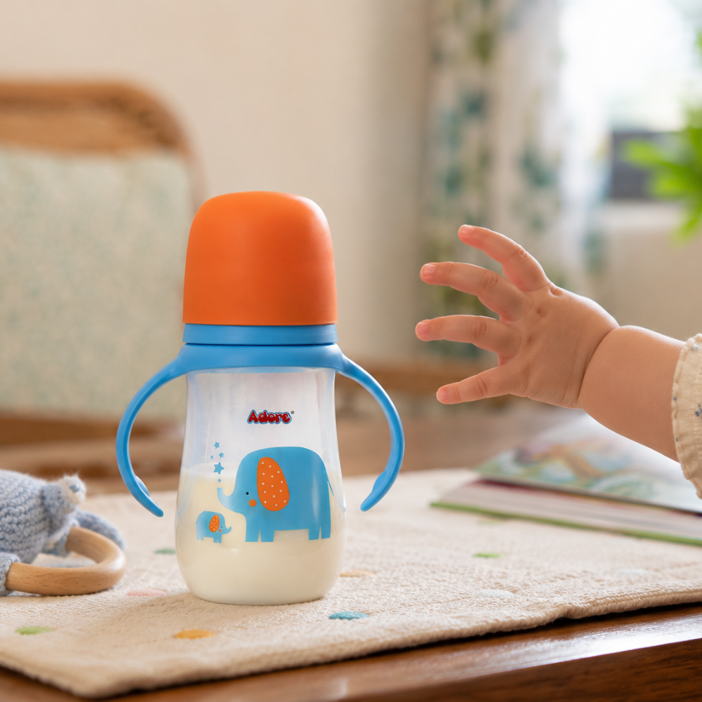 Adore Nok Nok Wide neck Feeding Bottle With Twin Handle 250ml - New Blue