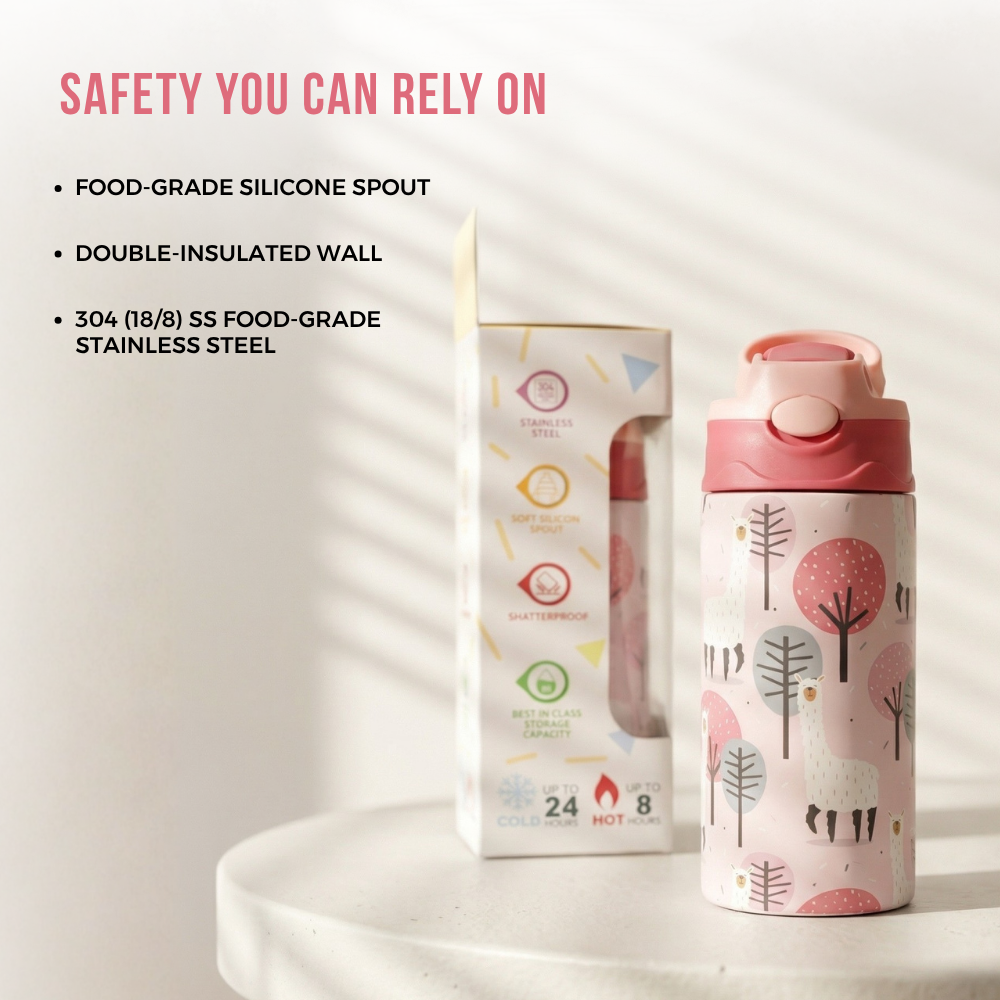 Adore Helios! Double Wall Insulated Stainless Steel Sipper 350ml- Pink Animal