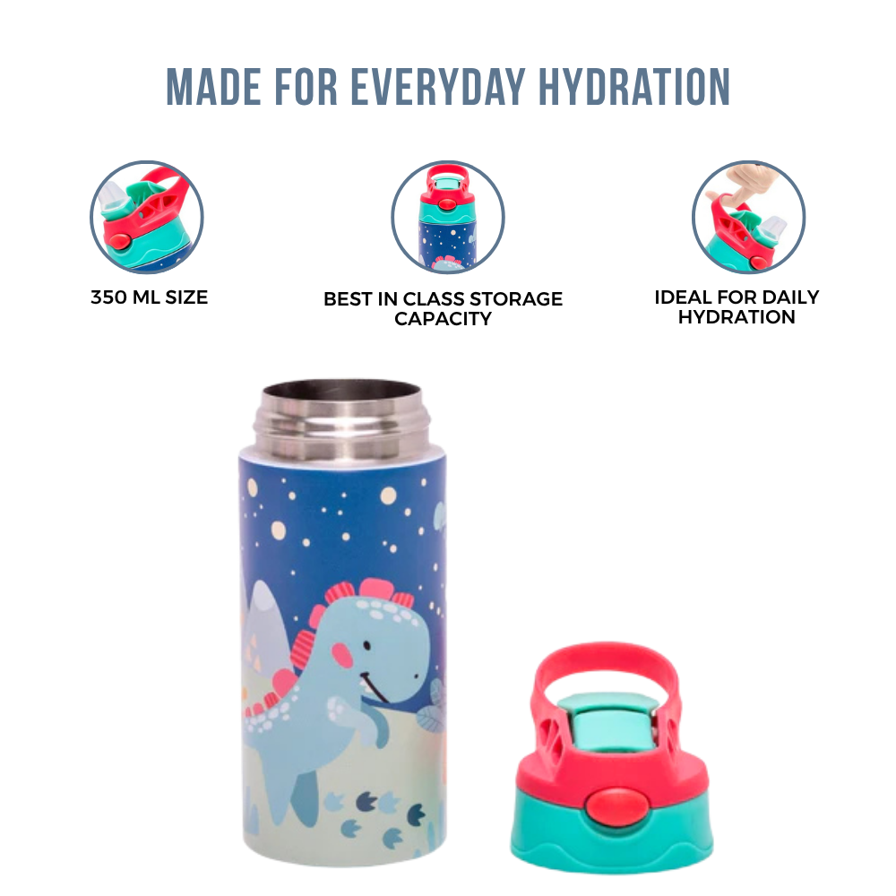 Adore Helios! Double Wall Insulated Stainless Steel Sipper 350ml- Blue Sky Dino
