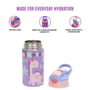 Adore Helios! Double Wall Insulated Stainless Steel Sipper 350ml- Purple Dino