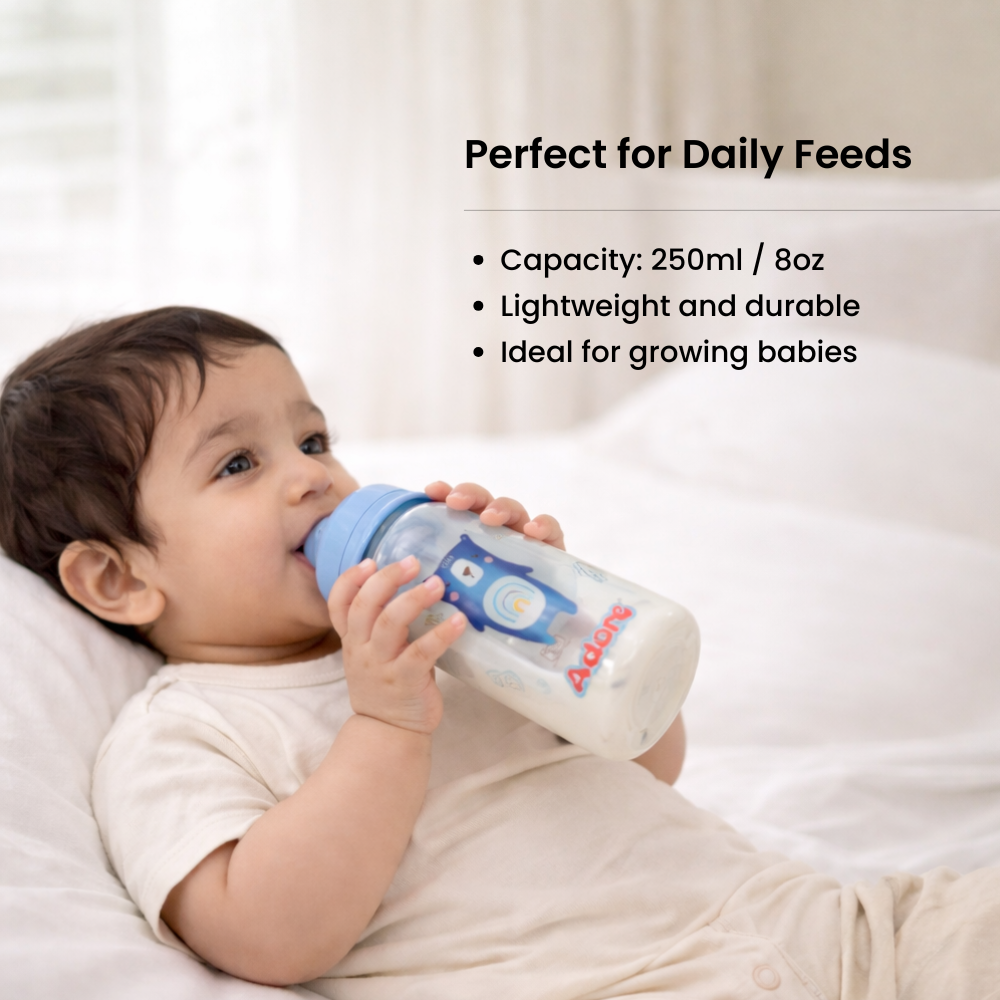 Adore Advanced CONTANGO- The 4 Stage Ventilated Anti-Colic Stem Baby Feeding Bottle- 250ml- Blue