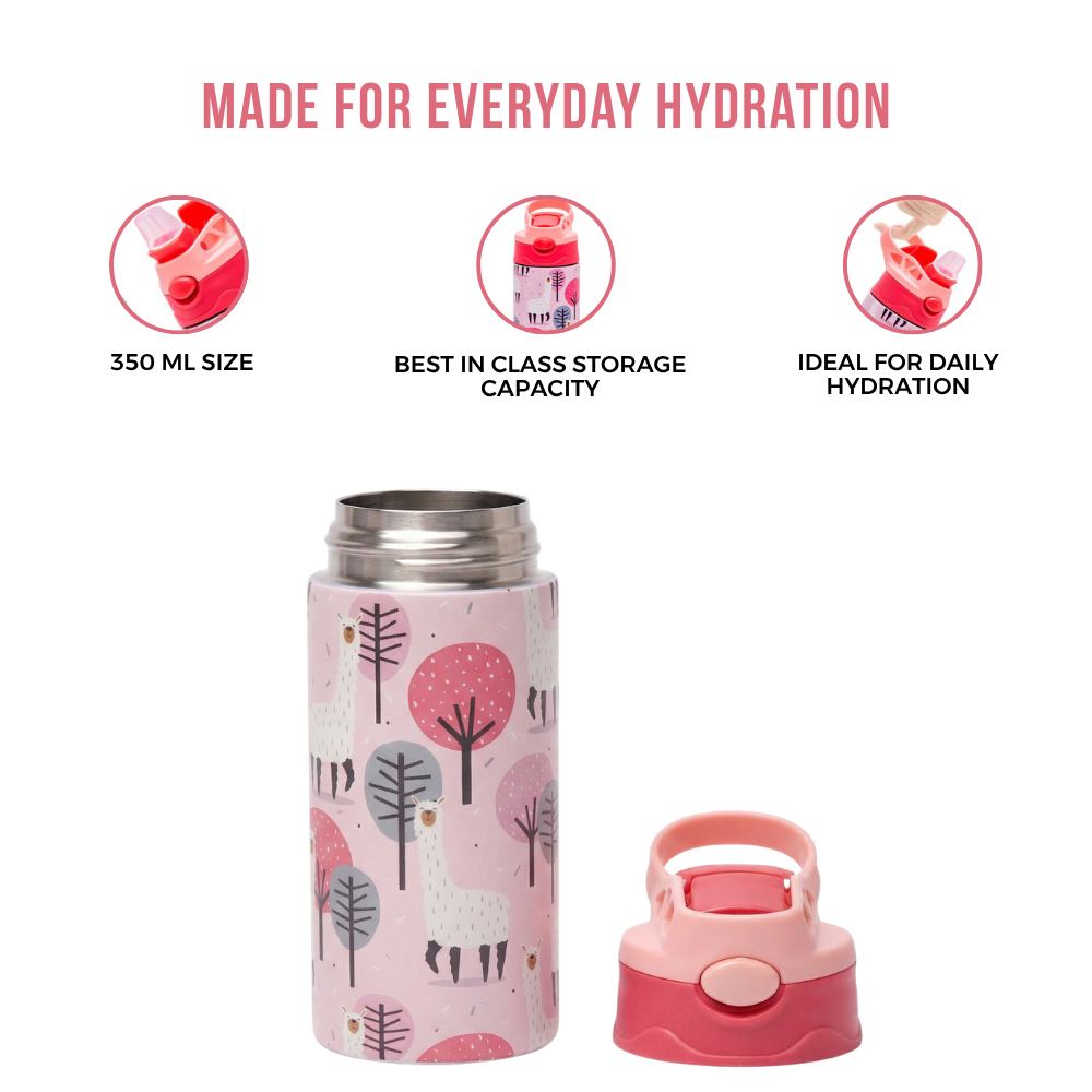 Adore Helios! Double Wall Insulated Stainless Steel Sipper 350ml- Pink Animal